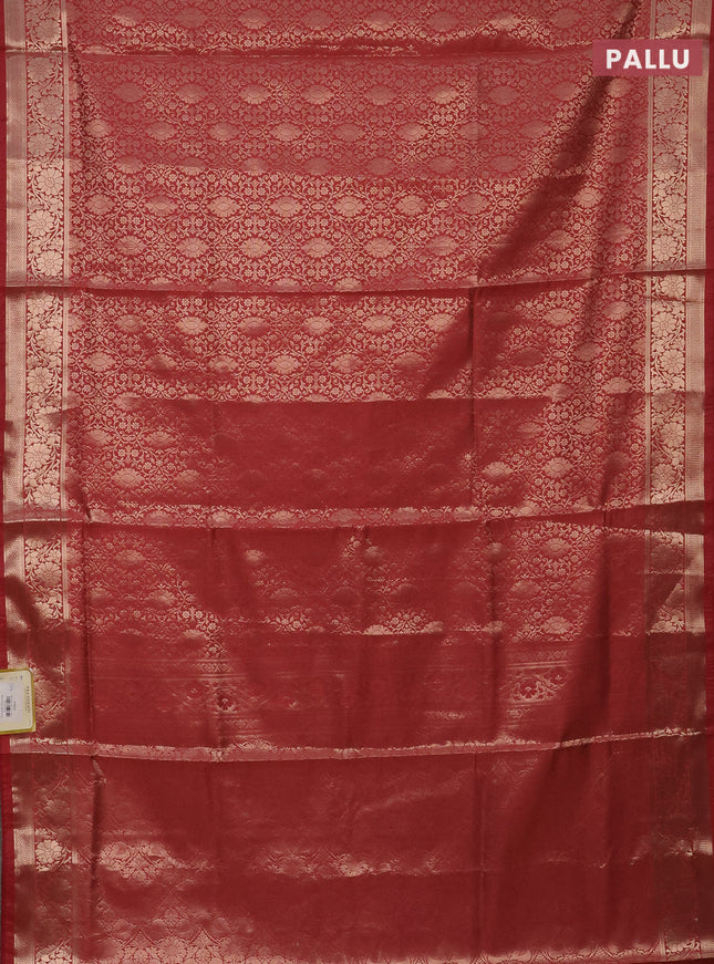 Semi soft silk saree peach shade with allover zari woven brocade weaves -Without blouse