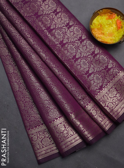Semi soft silk saree deep purple with allover zari woven brocade weaves -Without blouse