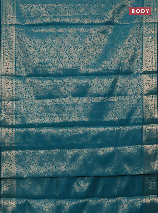 Semi soft silk saree teal blue with allover zari woven brocade weaves -Without blouse