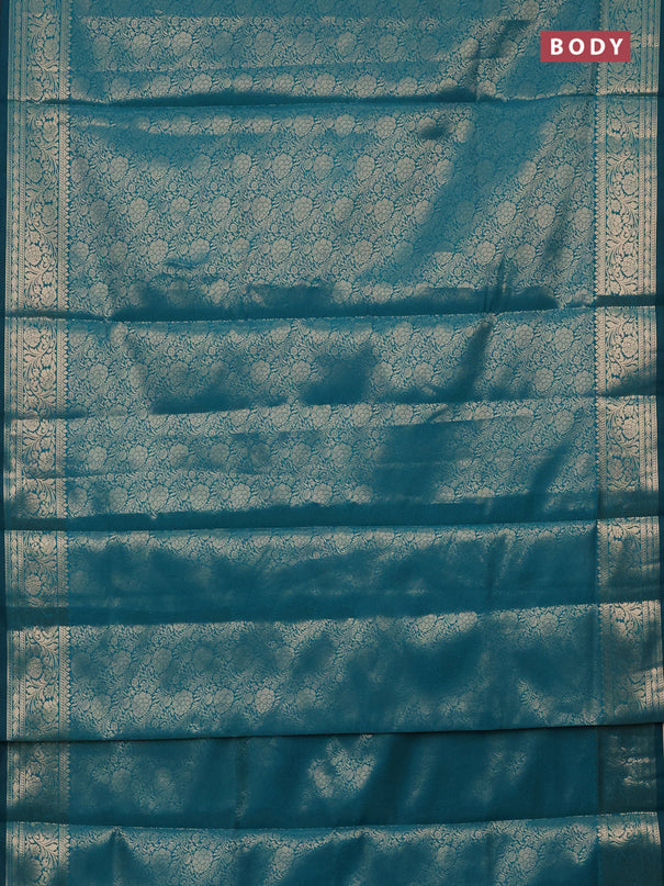 Semi soft silk saree teal blue with allover zari woven brocade weaves -Without blouse