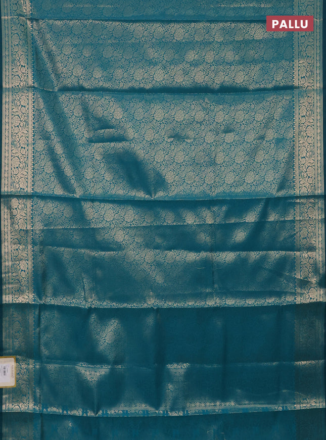 Semi soft silk saree teal blue with allover zari woven brocade weaves -Without blouse