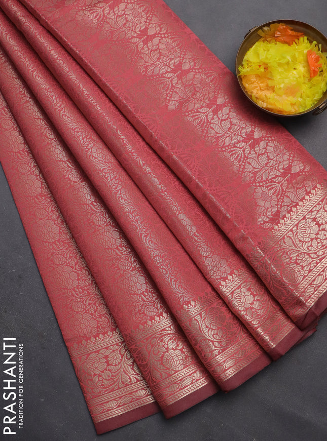 Semi soft silk saree peach pink with allover zari woven brocade weaves swetha mam taken 9 -Without blouse