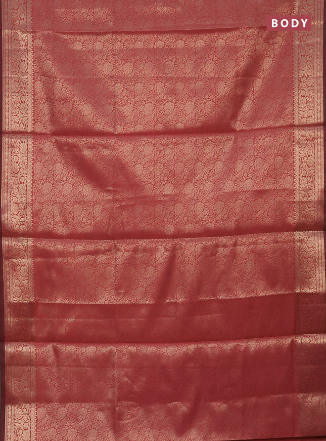 Semi soft silk saree peach pink with allover zari woven brocade weaves swetha mam taken 9 -Without blouse