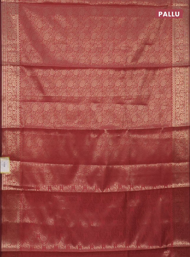 Semi soft silk saree peach pink with allover zari woven brocade weaves swetha mam taken 9 -Without blouse