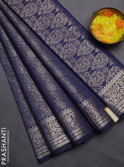 Semi soft silk saree navy blue with allover zari woven brocade weaves -Without blouse