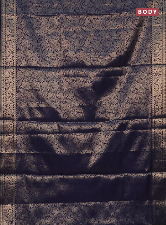 Semi soft silk saree navy blue with allover zari woven brocade weaves -Without blouse