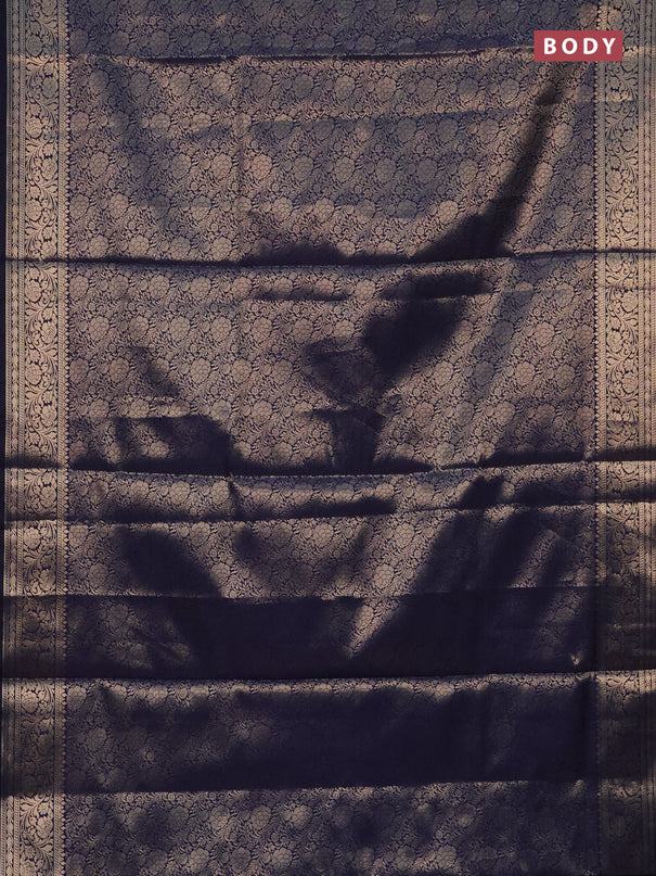 Semi soft silk saree navy blue with allover zari woven brocade weaves -Without blouse