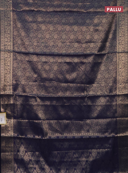 Semi soft silk saree navy blue with allover zari woven brocade weaves -Without blouse