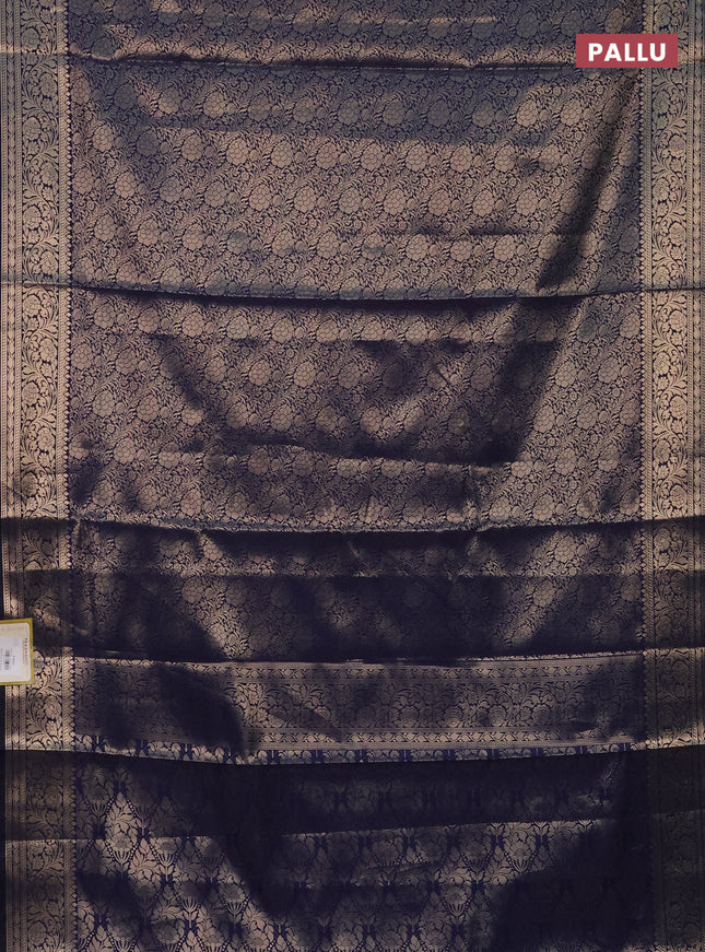 Semi soft silk saree navy blue with allover zari woven brocade weaves -Without blouse