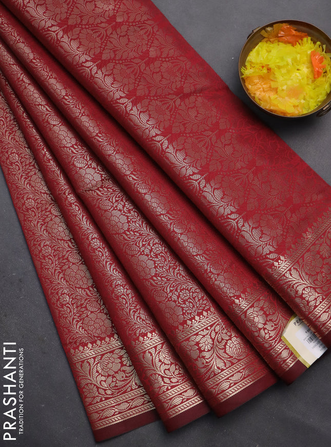 Semi soft silk saree maroon with allover zari woven brocade weaves -Without blouse