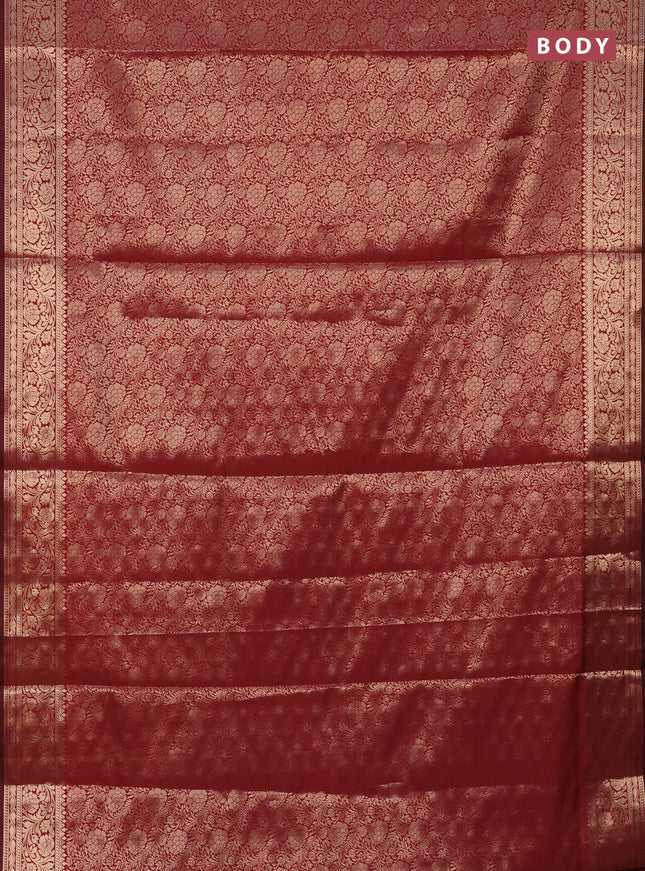 Semi soft silk saree maroon with allover zari woven brocade weaves -Without blouse