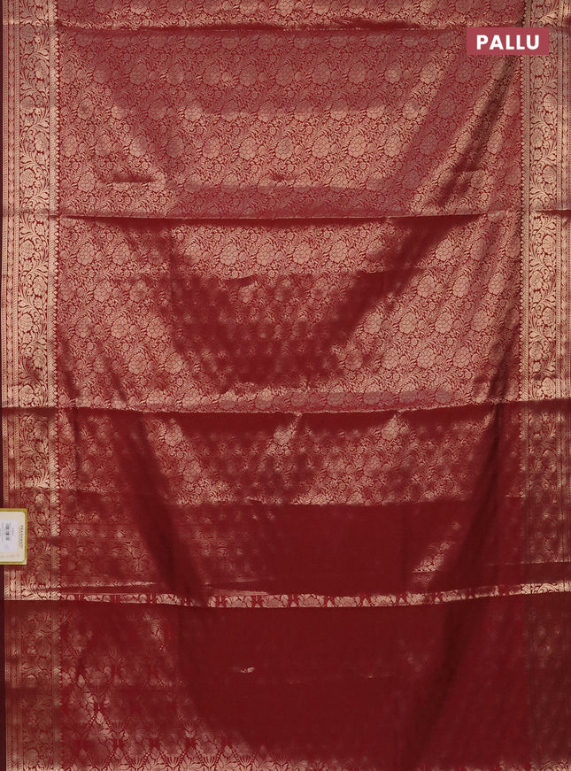 Semi soft silk saree maroon with allover zari woven brocade weaves -Without blouse