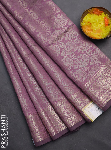 Semi soft silk saree mild purple with allover zari woven brocade weaves -Without blouse