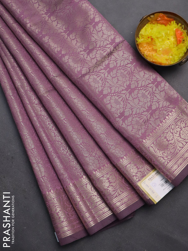Semi soft silk saree mild purple with allover zari woven brocade weaves -Without blouse