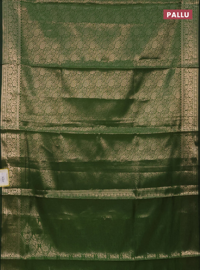 Semi soft silk saree green with allover zari woven brocade weaves -Without blouse
