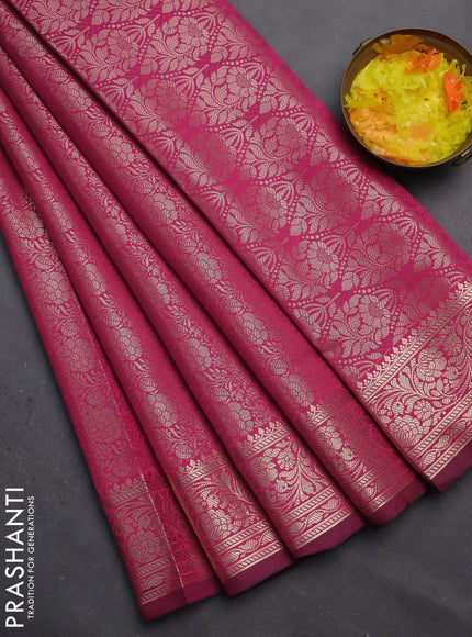 Semi soft silk saree pink with allover zari woven brocade weaves -Without blouse