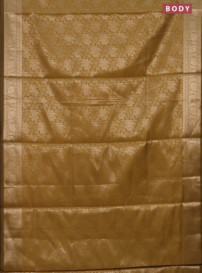 Semi soft silk saree mustard yellow with allover zari woven brocade weaves -Without blouse