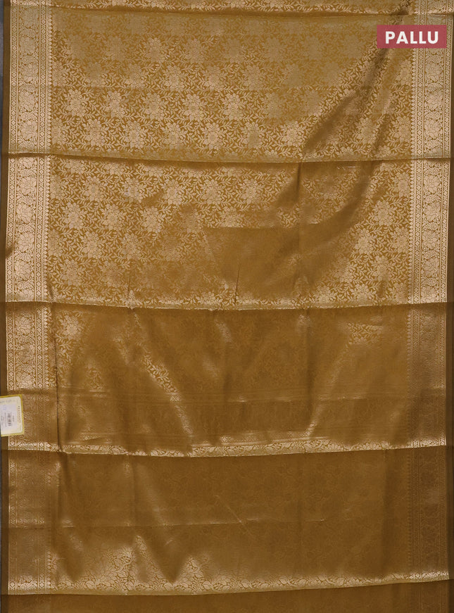 Semi soft silk saree mustard yellow with allover zari woven brocade weaves -Without blouse