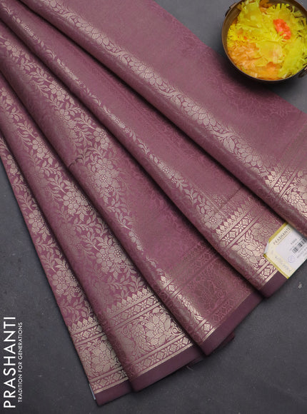 Semi soft silk saree mild purple with allover zari woven brocade weaves -Without blouse