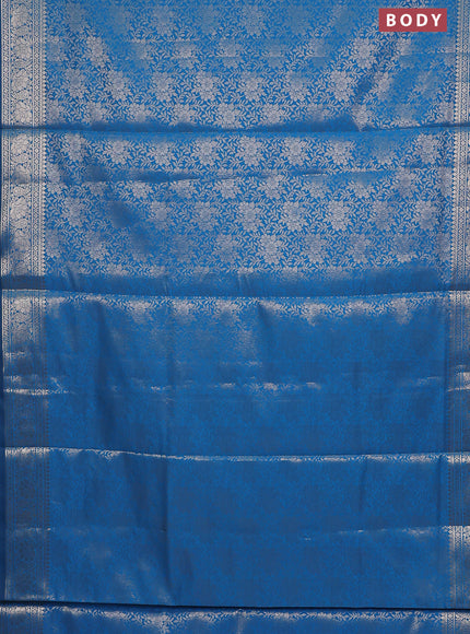 Semi soft silk saree cs blue with allover zari woven brocade weaves -Without blouse