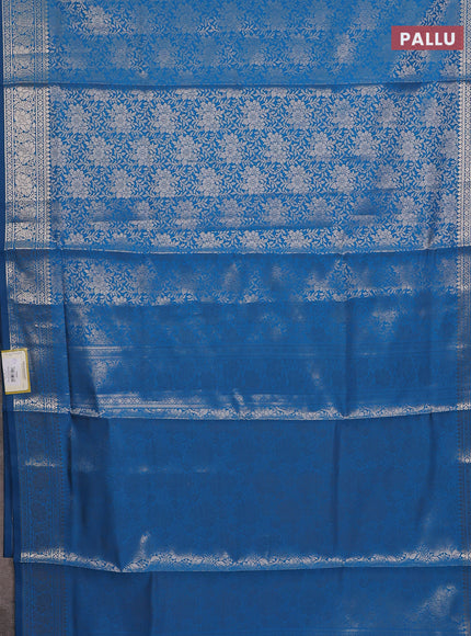 Semi soft silk saree cs blue with allover zari woven brocade weaves -Without blouse