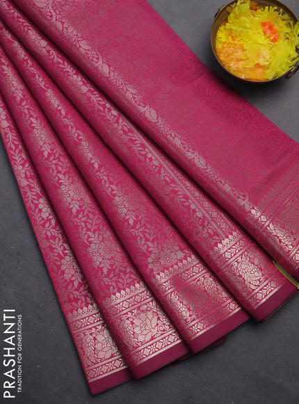 Semi soft silk saree pink with allover zari woven brocade weaves -Without blouse