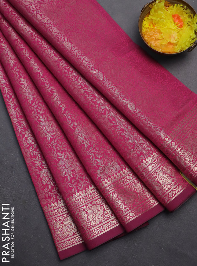 Semi soft silk saree pink with allover zari woven brocade weaves -Without blouse