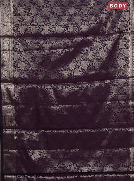 Semi soft silk saree deep purple with allover zari woven brocade weaves -Without blouse