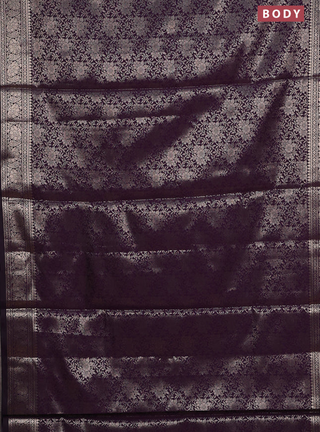 Semi soft silk saree deep purple with allover zari woven brocade weaves -Without blouse