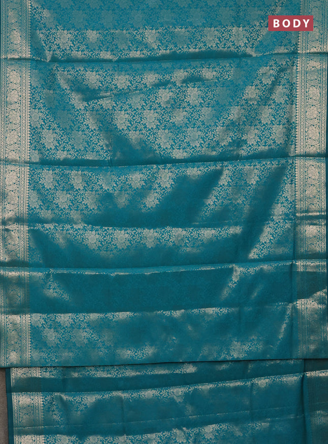 Semi soft silk saree teal blue with allover zari woven brocade weaves -Without blouse