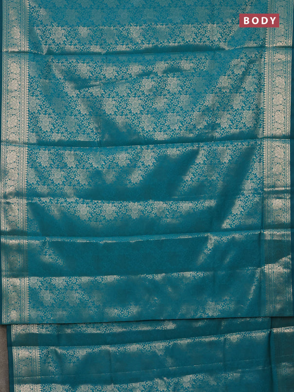 Semi soft silk saree teal blue with allover zari woven brocade weaves -Without blouse
