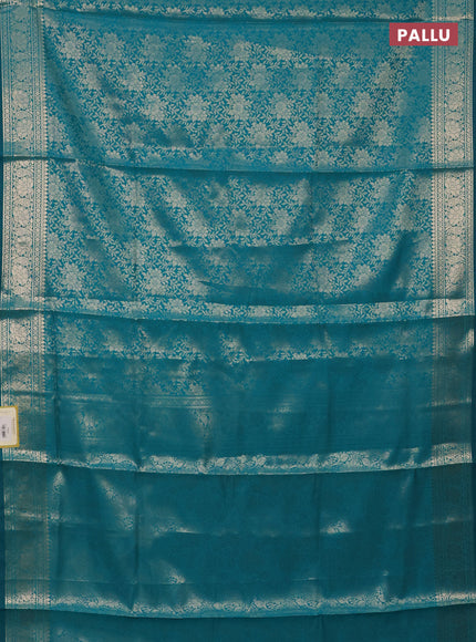 Semi soft silk saree teal blue with allover zari woven brocade weaves -Without blouse