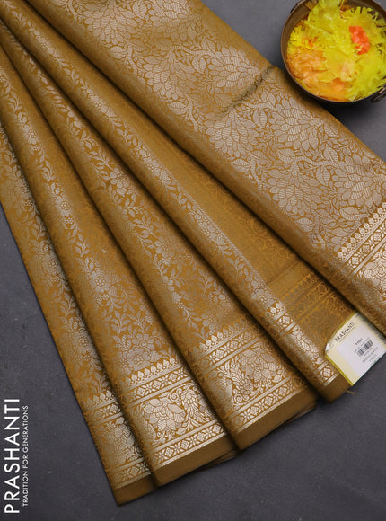 Semi soft silk saree mustard yellow with allover zari woven brocade weaves -Without blouse