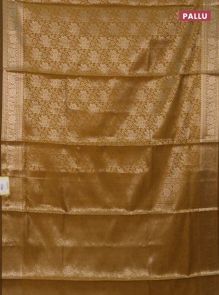 Semi soft silk saree mustard yellow with allover zari woven brocade weaves -Without blouse
