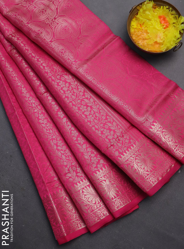 Semi soft silk saree pink with allover zari woven brocade weaves -Without blouse