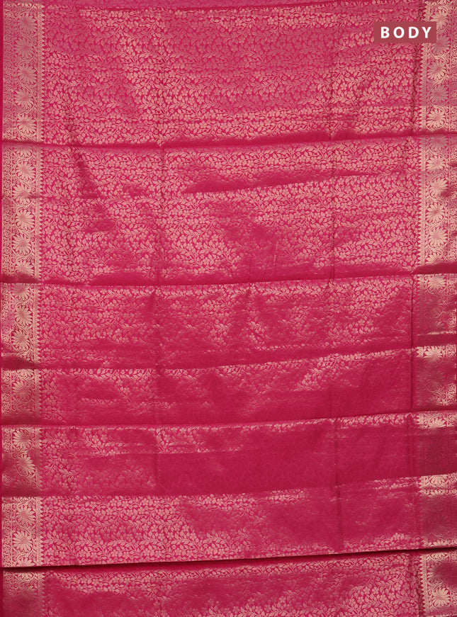 Semi soft silk saree pink with allover zari woven brocade weaves -Without blouse