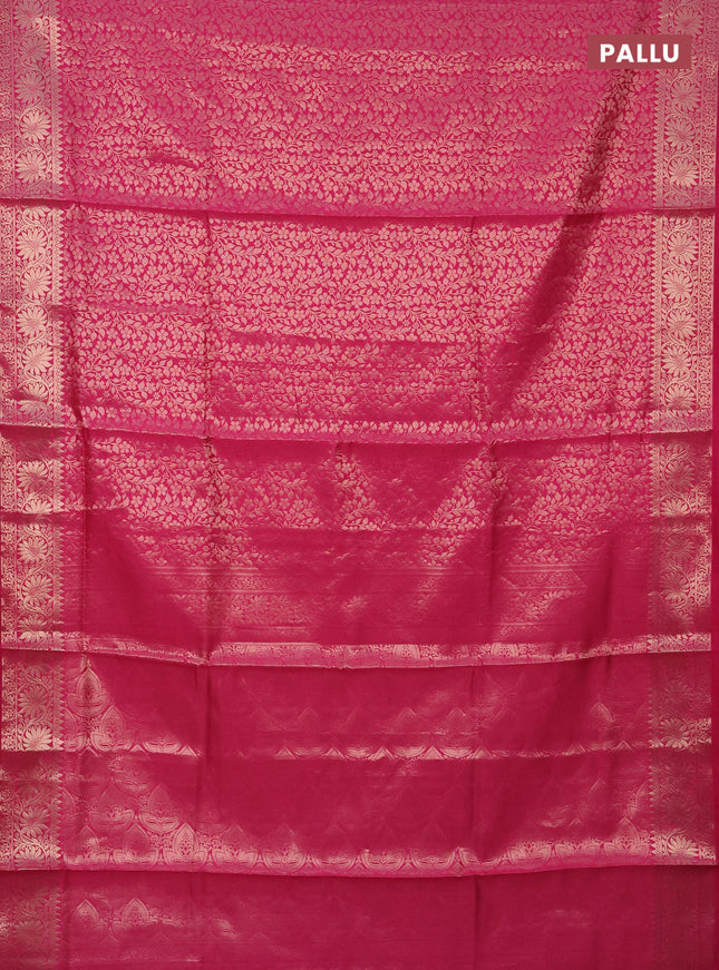 Semi soft silk saree pink with allover zari woven brocade weaves -Without blouse