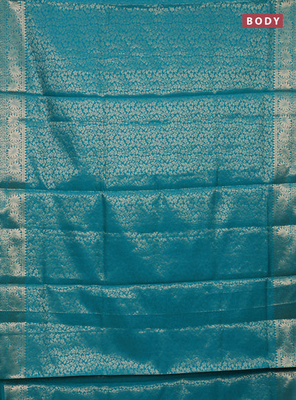 Semi soft silk saree teal blue with allover zari woven brocade weaves -Without blouse