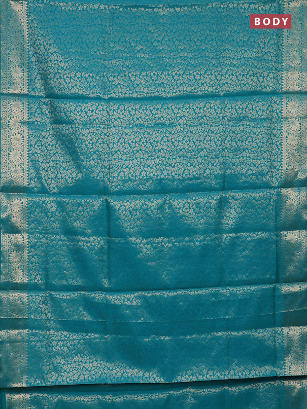 Semi soft silk saree teal blue with allover zari woven brocade weaves -Without blouse
