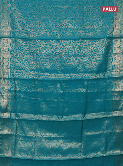Semi soft silk saree teal blue with allover zari woven brocade weaves -Without blouse