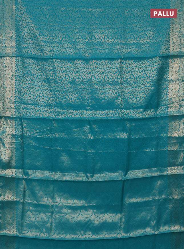Semi soft silk saree teal blue with allover zari woven brocade weaves -Without blouse