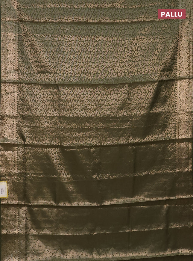 Semi soft silk saree sap green with allover zari woven brocade weaves -Without blouse