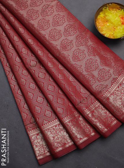 Semi soft silk saree maroon with allover zari woven brocade weaves -Without blouse