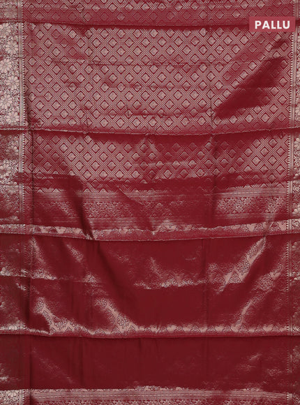 Semi soft silk saree maroon with allover zari woven brocade weaves -Without blouse