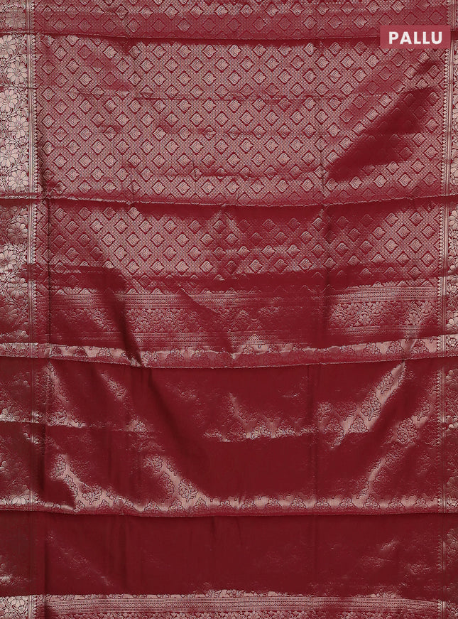 Semi soft silk saree maroon with allover zari woven brocade weaves -Without blouse