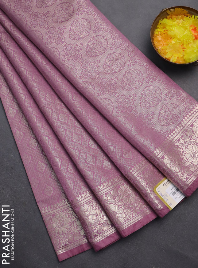 Semi soft silk saree mild purple with allover zari woven brocade weaves -Without blouse