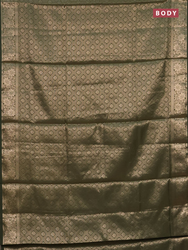 Semi soft silk saree sap green with allover zari woven brocade weaves -Without blouse