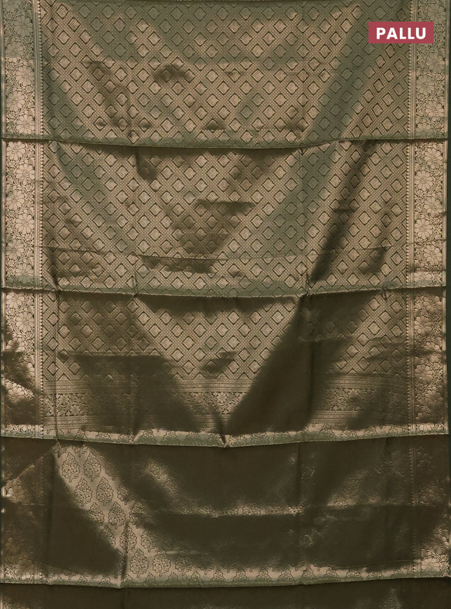 Semi soft silk saree sap green with allover zari woven brocade weaves -Without blouse