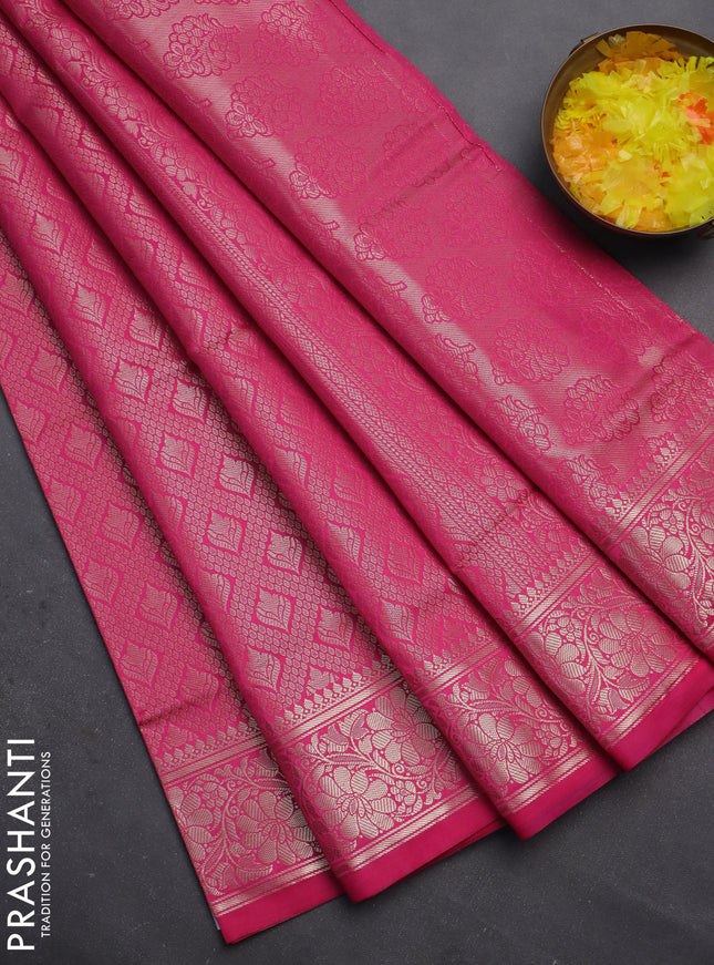 Semi soft silk saree pink with allover zari woven brocade weaves -Without blouse