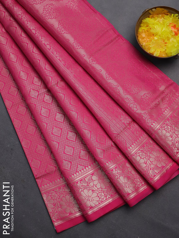 Semi soft silk saree pink with allover zari woven brocade weaves -Without blouse